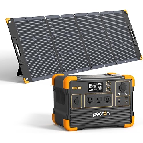pecron Portable Power Station 614Wh E600LFP with 200W Solar panel Solar Generator with 3X1200W AC Outlets 100W USB-C PD Output LiFePO4 Battery Backup for Outdoor Camping Emergency