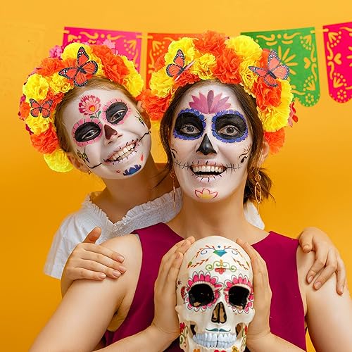 Miniatura 6 de 156 decoraciones del Día de los Muertos incluyen 120 flores falsas de caléndula con tallos, 36 mariposas monarca para decoración del Día de los