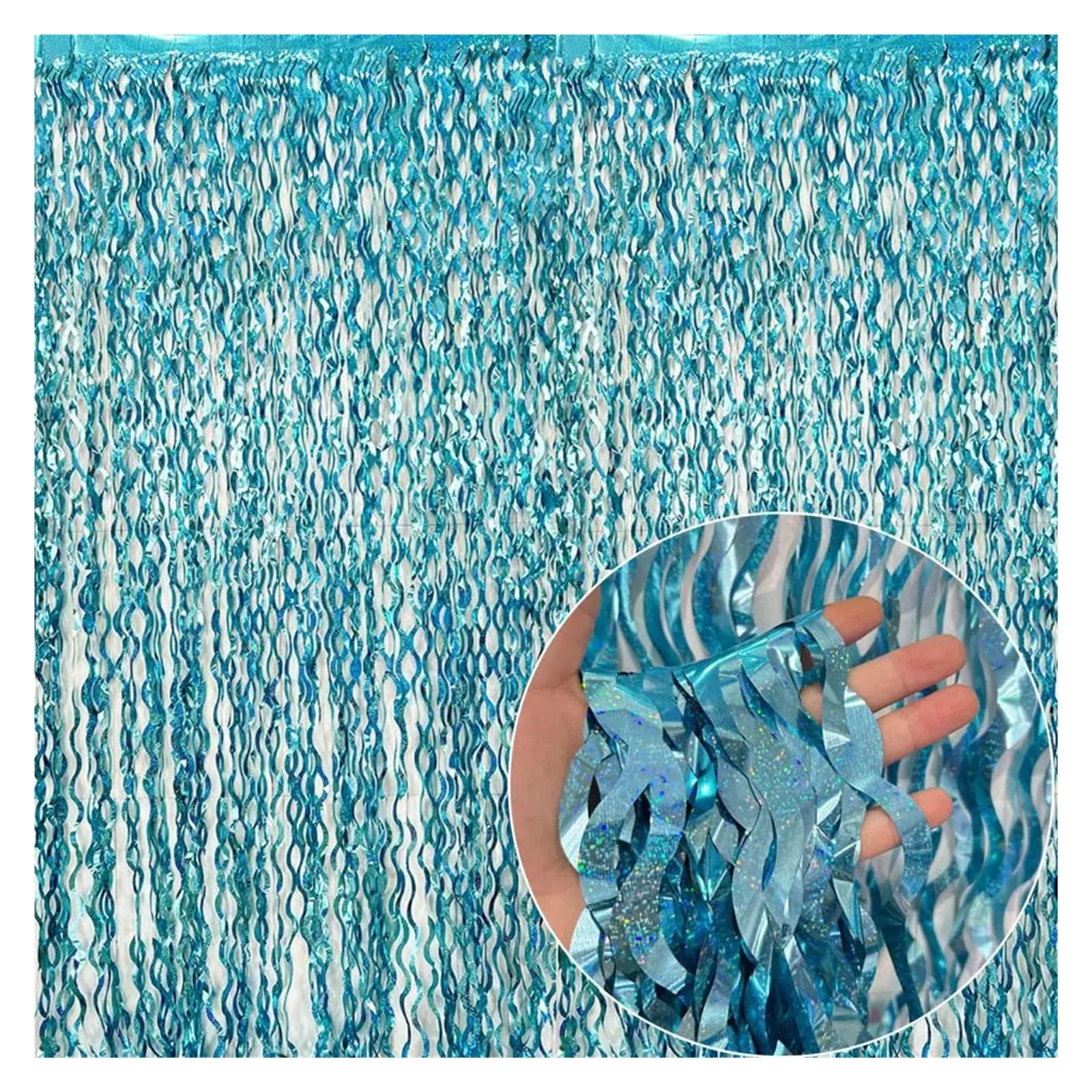 Cortina de Oropel Cortina de lluvia con flecos de 1 x 2 m, serpentinas, telón de fondo, cortinas de flecos de papel de aluminio y oropel, telón de fondo ondulado con borlas metálicas(Silver,10pcs)