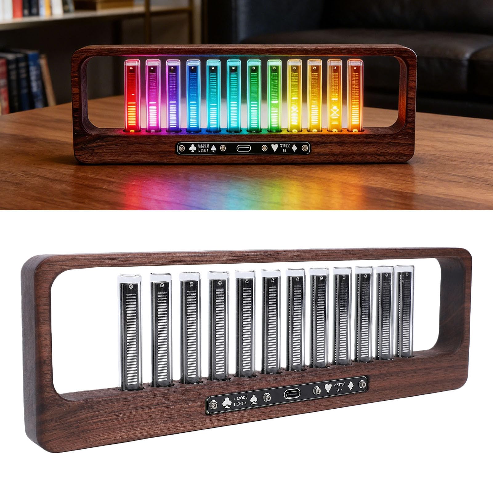 Garsent Wyświetlacz LED Widma Muzycznego z 12 świetlówkami, Analizator Widma Audio do Domowego Systemu Stereo, Miernik VU Reagujący na Dźwięk z możliwością Regulacji Koloru i Jasności