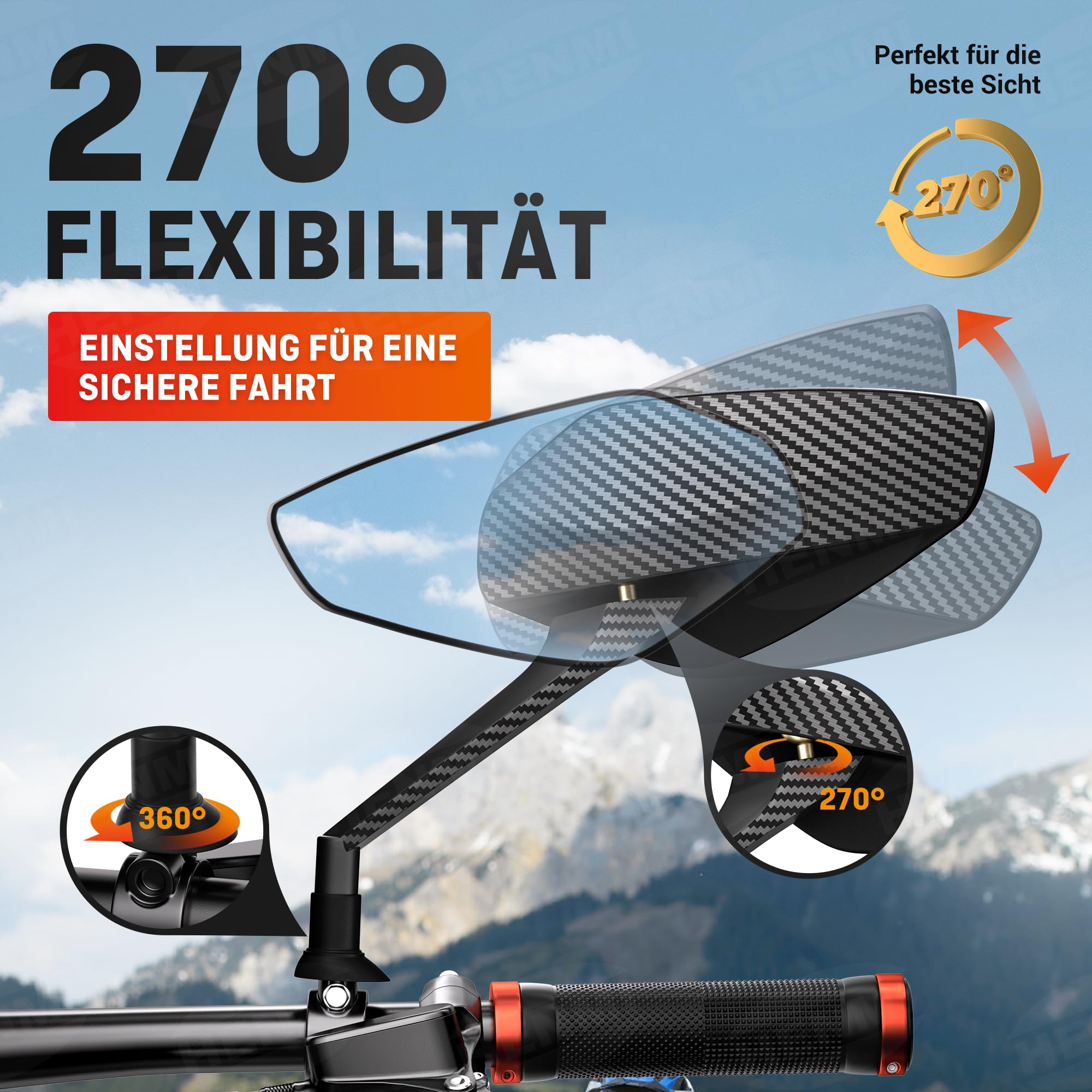 Retroviseur Velo pour Vélo Electrique HD Convexe, Surface Miroir Extra