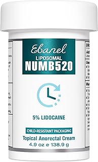 Ebanel 5% Lidocaine Numbing Cream, Pain Relief Burn Itch Cream, Maximum Strength Topical Anesthetic with Allantoin, Vitamin E for Local and Anorectal Uses, Hemorrhoid Treatment, 4.9 Oz