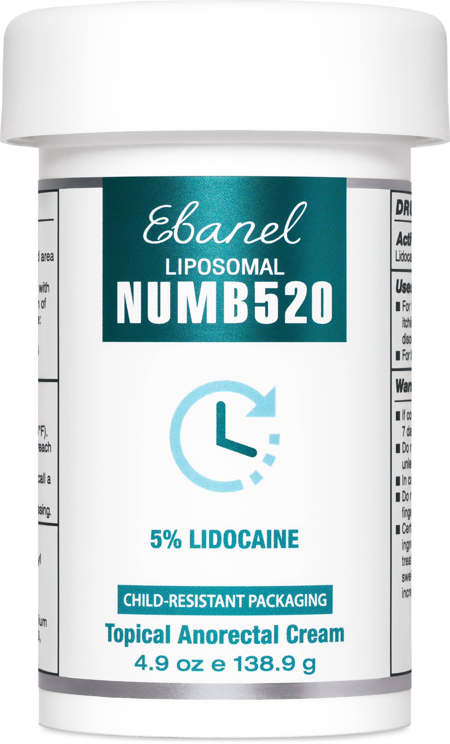 Ebanel 5% Lidocaine Numbing Cream, Pain Relief Burn Itch Numb Cream, 4.9Oz | Maximum Strength Topical Anesthetic with Allantoin, Vitamin E for Local and Anorectal Uses, Hemorrhoid Treatment, Oil-Free