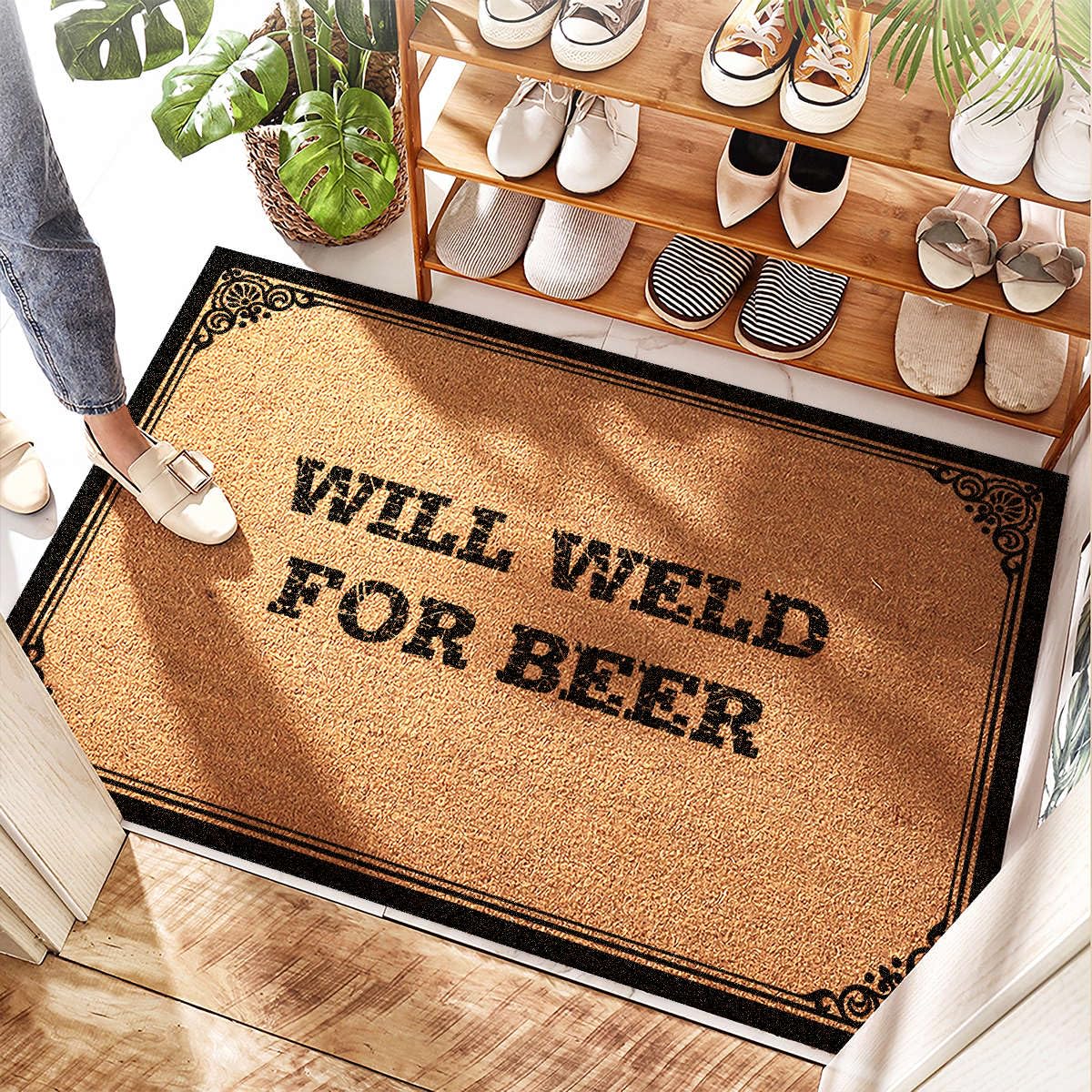 Paillasson extérieur porte d'entrée boue tapis grand format industriel Will Weld For Beer