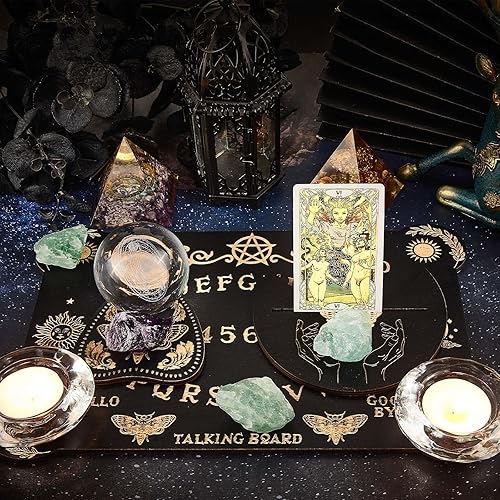 Miniatura 5 de CREATCABIN Kit de tablero de madera para el espíritu, 3 piezas, soporte para cartas de tarot, juego de tablero de adivinación de polilla con