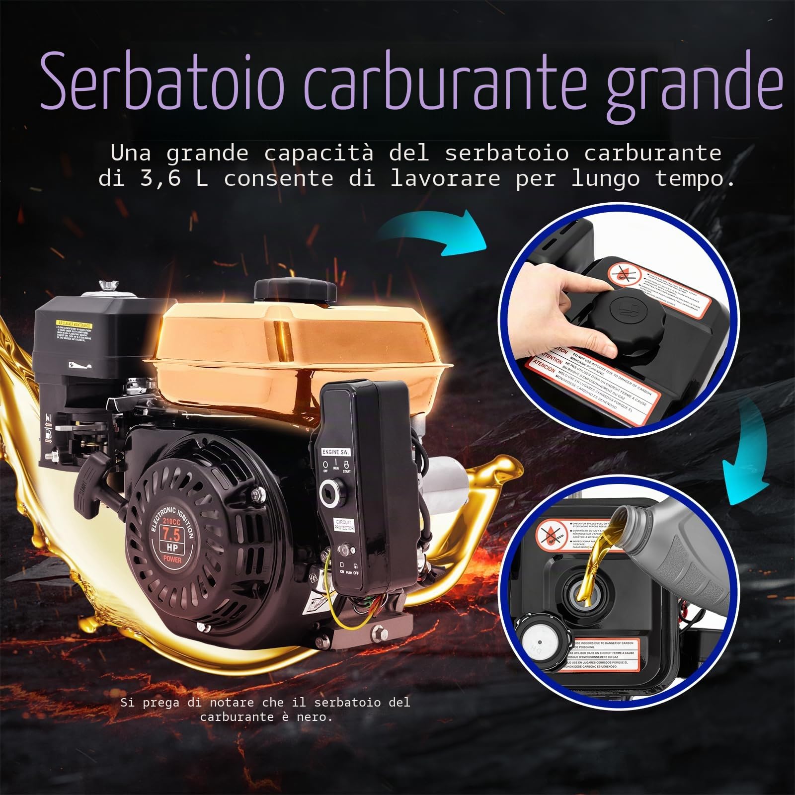 Motore a benzina a 4 tempi 7,5 CV con avviamento elettrico e trazione