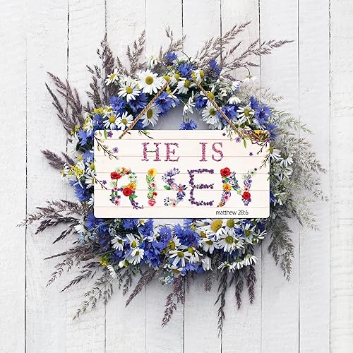 Miniatura 2 de WaaHome He is Risen - Corona para decoración de puerta delantera decoraciones religiosas de puerta de Pascua 6 x 12 pulgadas letrero de decoración