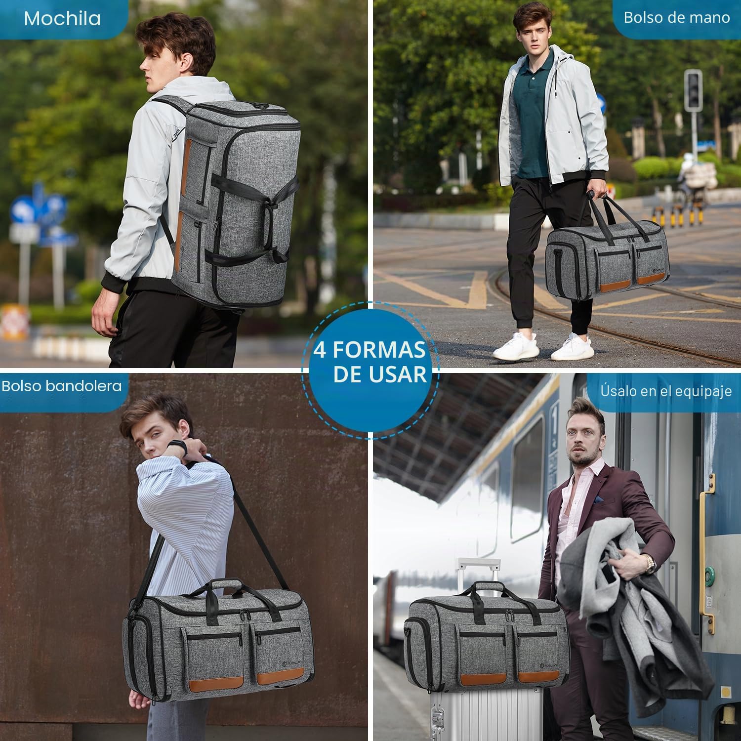 TUGUAN Bolsa Portatrajes Hombre Bolsa de Viaje para Ropa, 3 en 1, Convertible Equipaje de Mano Bolsa de Ropa para con Compartimentos para Zapatos y Mochila Función Escapadas Viajes de Negocios, Gris