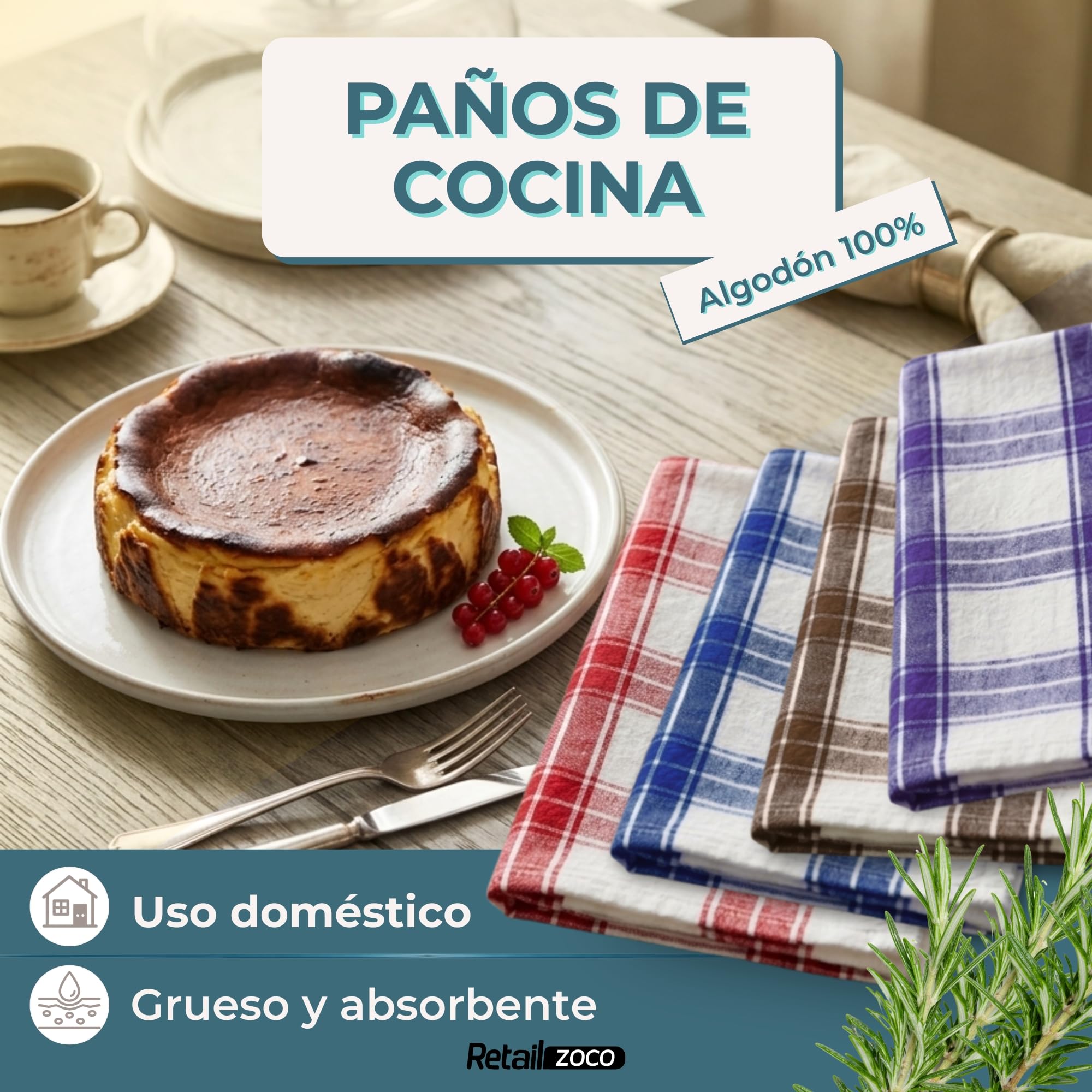 Toallas de cocina, Paños de Cocina Algodón, Trapos de Cocina, suave y resistente ideal para secar y limpiar superficies en la cocina, 100% algodón, Tamaño 50x70 cm, Pack de 12 unidades multicolor