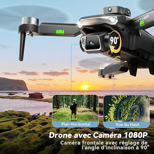 Drone avec caméra 1080p, moteur sans balais, caméra réglable à 90°, maintien de flux optique, mode Follow Me, 3 batteries, évitement d'obstacles, drone pour adultes(noir)(standard) - 2