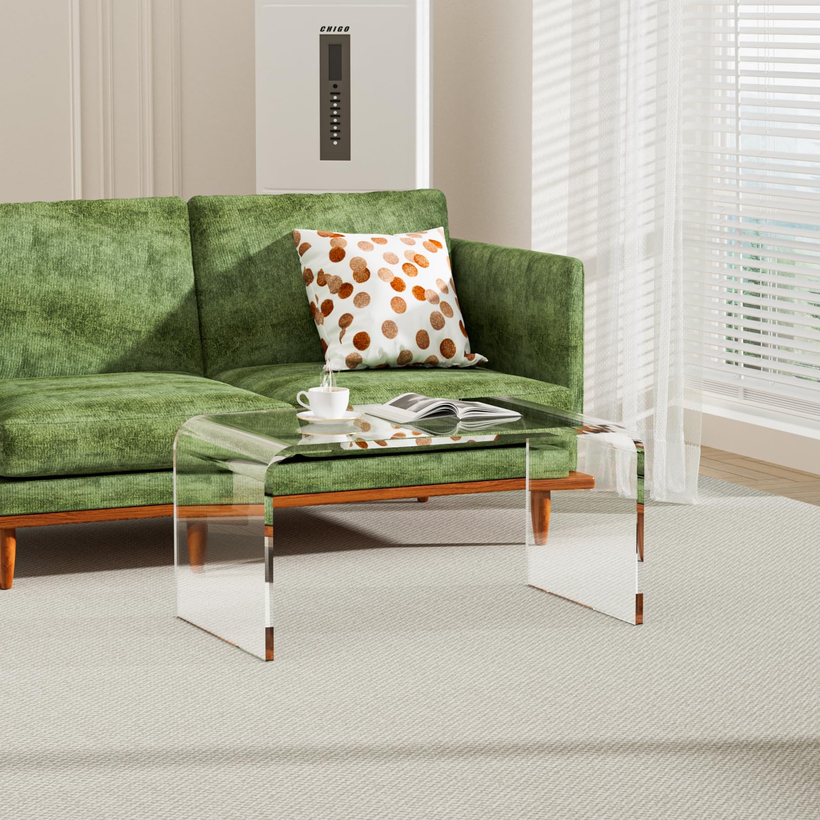 NEJHC Acrylic Coffee Table, 24" L x 14" W x 12" H Clear Multipurpose C-Shape Table Bed, Desk Laptop Table for Living Room Bedroom Patio and Office