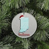 Vista 12 de Vermont Christmas Ornament - Winter Theme Featuring Snow, State Terrain Map and Santa Cap - 2025 Hanging Acrylic Disc Decoration For Tree - Unique