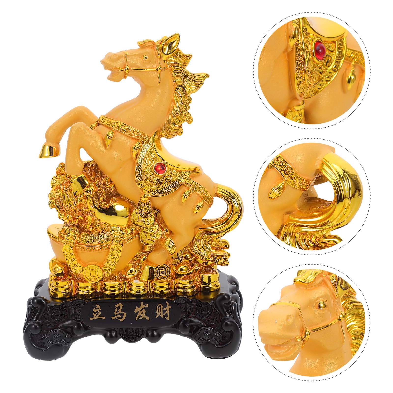 OSALADI Sculpture Cheval Doré en Résine 150X90X220Mm pour Décoration Feng Shui Bureau et Salon Année du Cheval Signe de Réussite et Chance