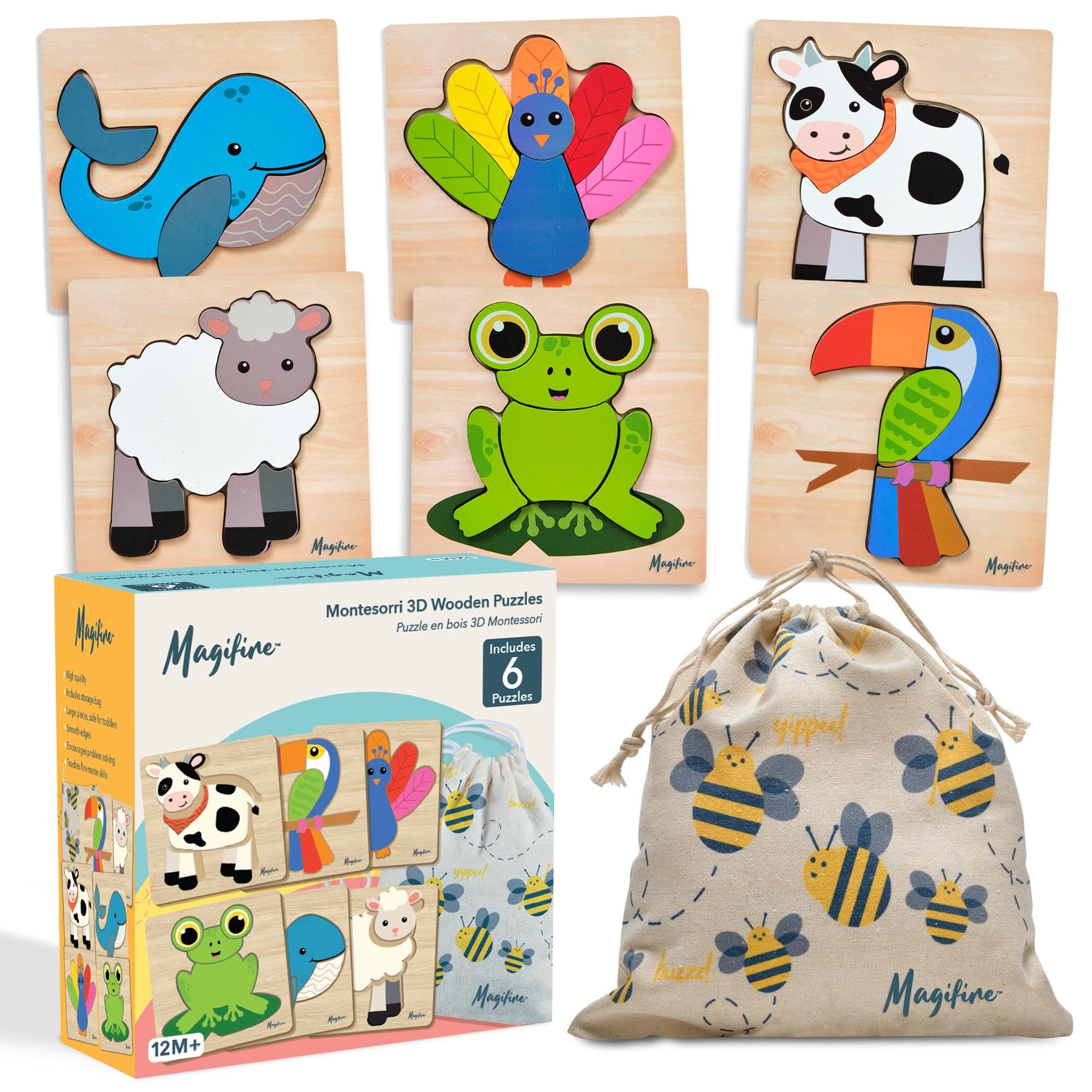 Amazon.com: MAGIFIRE Wooden Puzzles for Toddlers 1-3 - 6-Pack