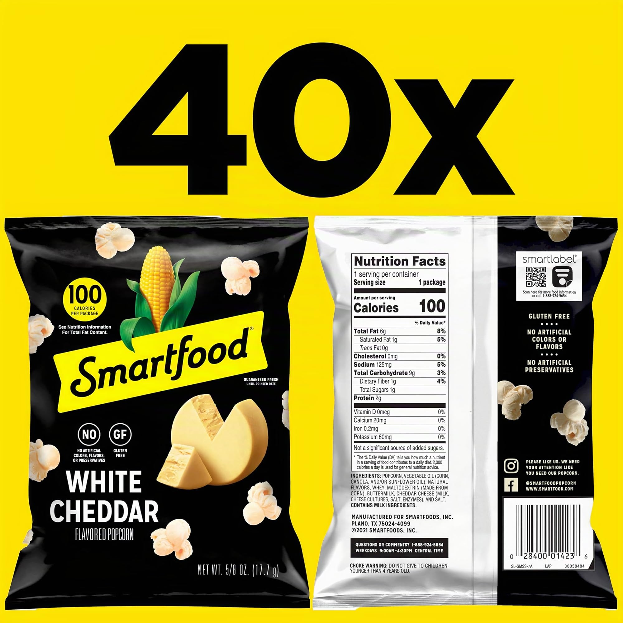 Smartfood Palomitas de maíz con sabor a Cheddar, 0,625 Ounce (paquete de 40)