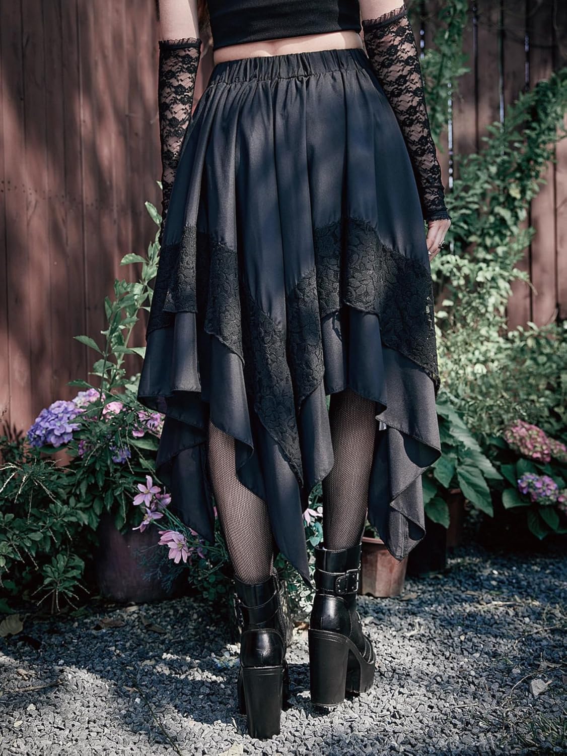 Verdusa Women's Renaissance Pirate Skirt 2026 Y2k Contrast Lace Asymmetrical Midi Skirts Whimsical Clothes - Image 6