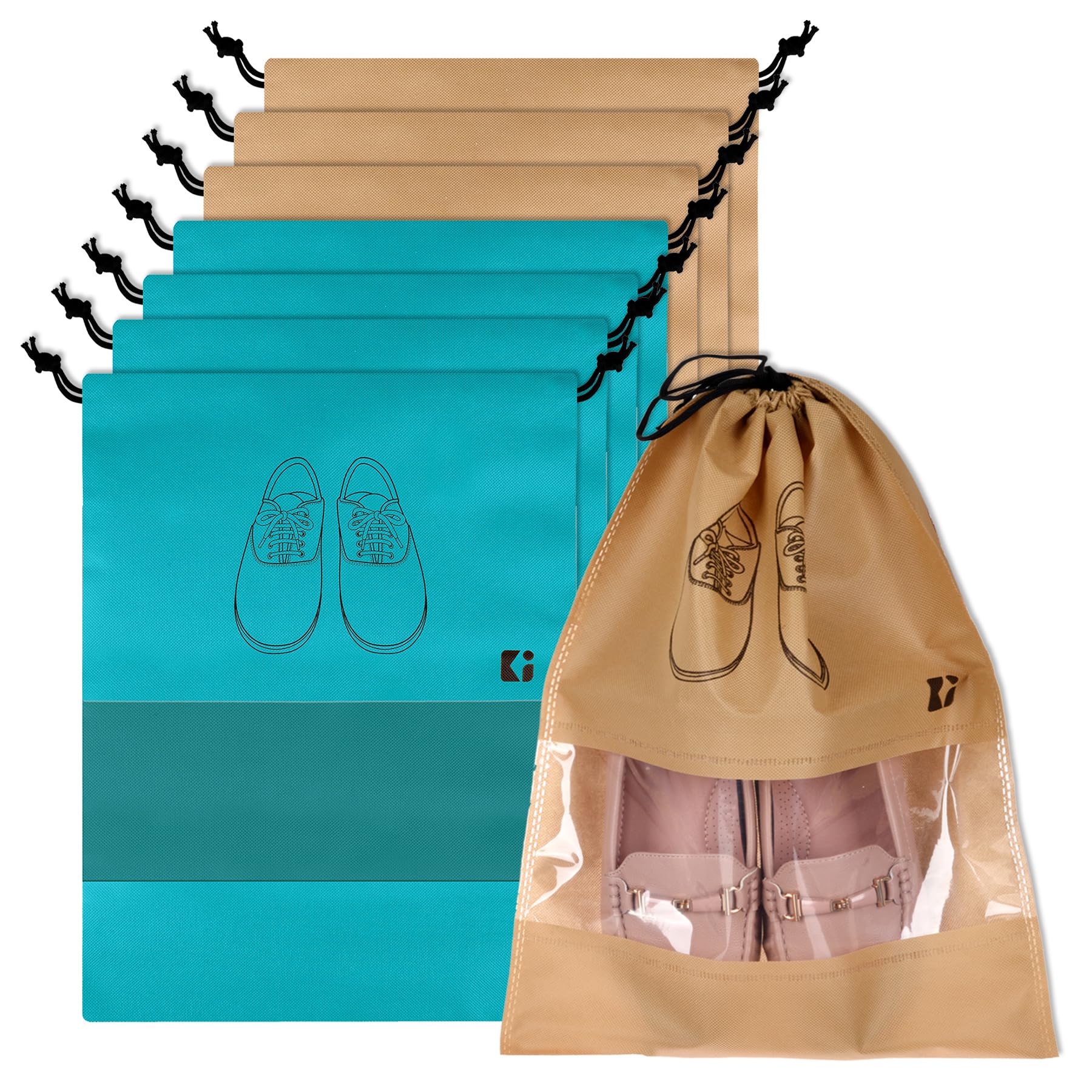 Pack of 8 Shoe Bags | Shoe Bags for Travel | Storage Organizers Set | Non-Woven Shoe Storage Bags | Shoe Cover with Transparent Window | Shoe Dori Cover | Green & Beige-image-44