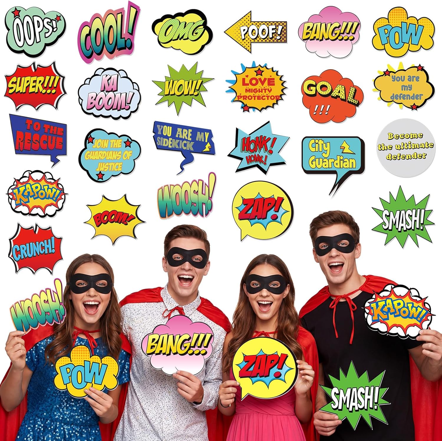 Beeveer 24 Pcs Hero Photo Booth Props Bulk Hero Themed Party Decorations Colorful Photo Props Supplies for Adults Birthday Decor Wedding Bachelorette Party
