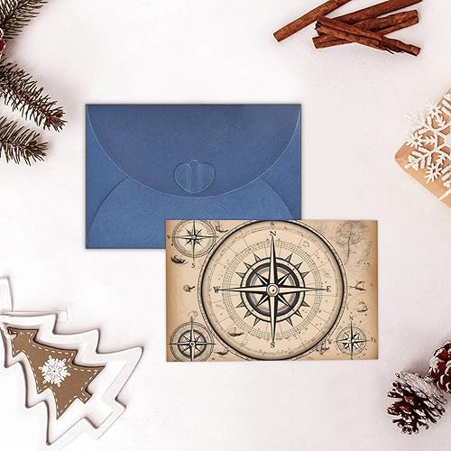 Miniatura 9 de Mapa de brújula azul patrón náutico tarjeta de felicitación de papel perla de alto grado 4 x 6 pulgadas, para tarjeta de cumpleaños tarjeta de