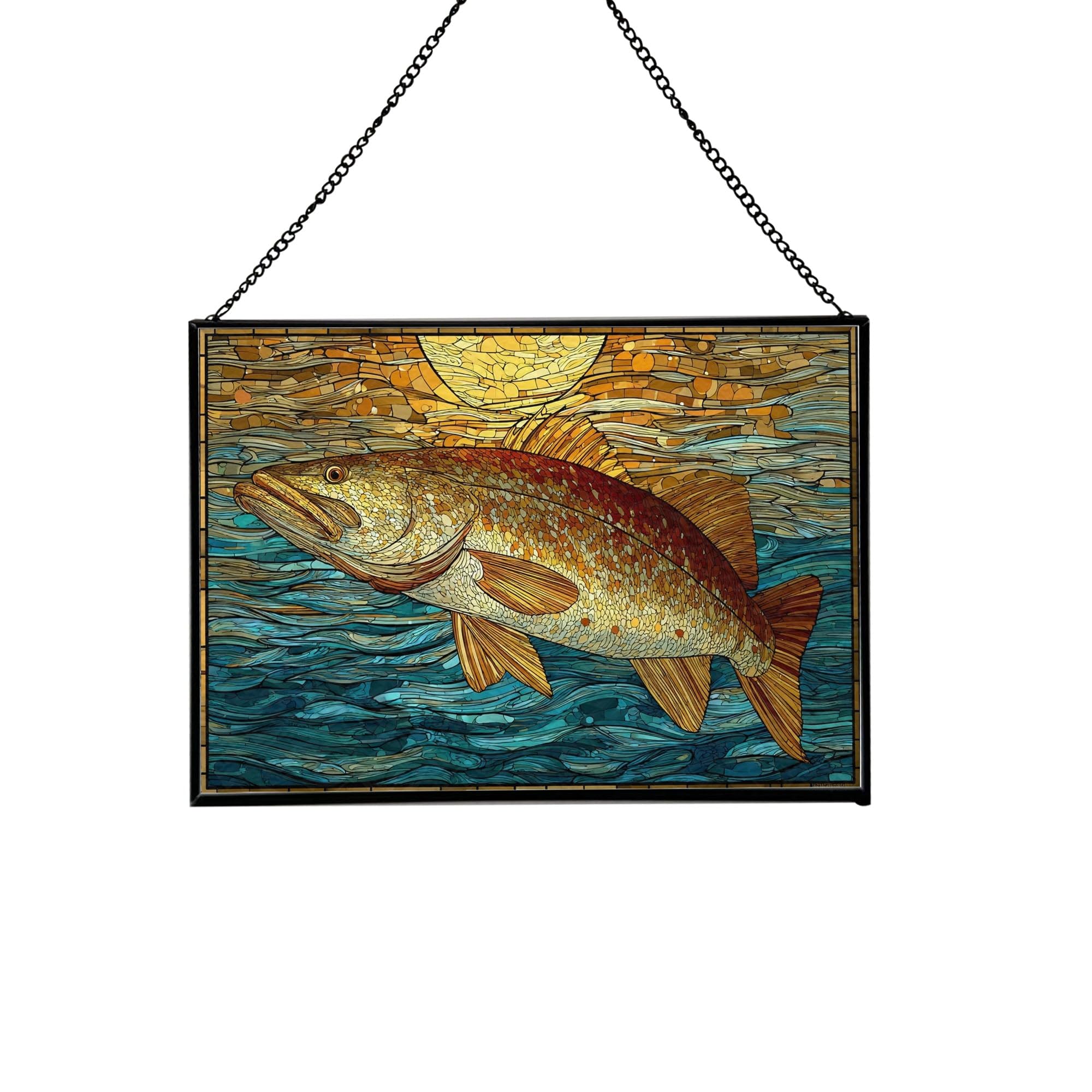 Cobia Ocean Animal Stained Glass Suncatcher – Rectangular Hanging Window Panel with Underwater Scene – Glass Art Gift for Coastal Decor and Sea Lovers, Christmas, Halloween yqqbiJ