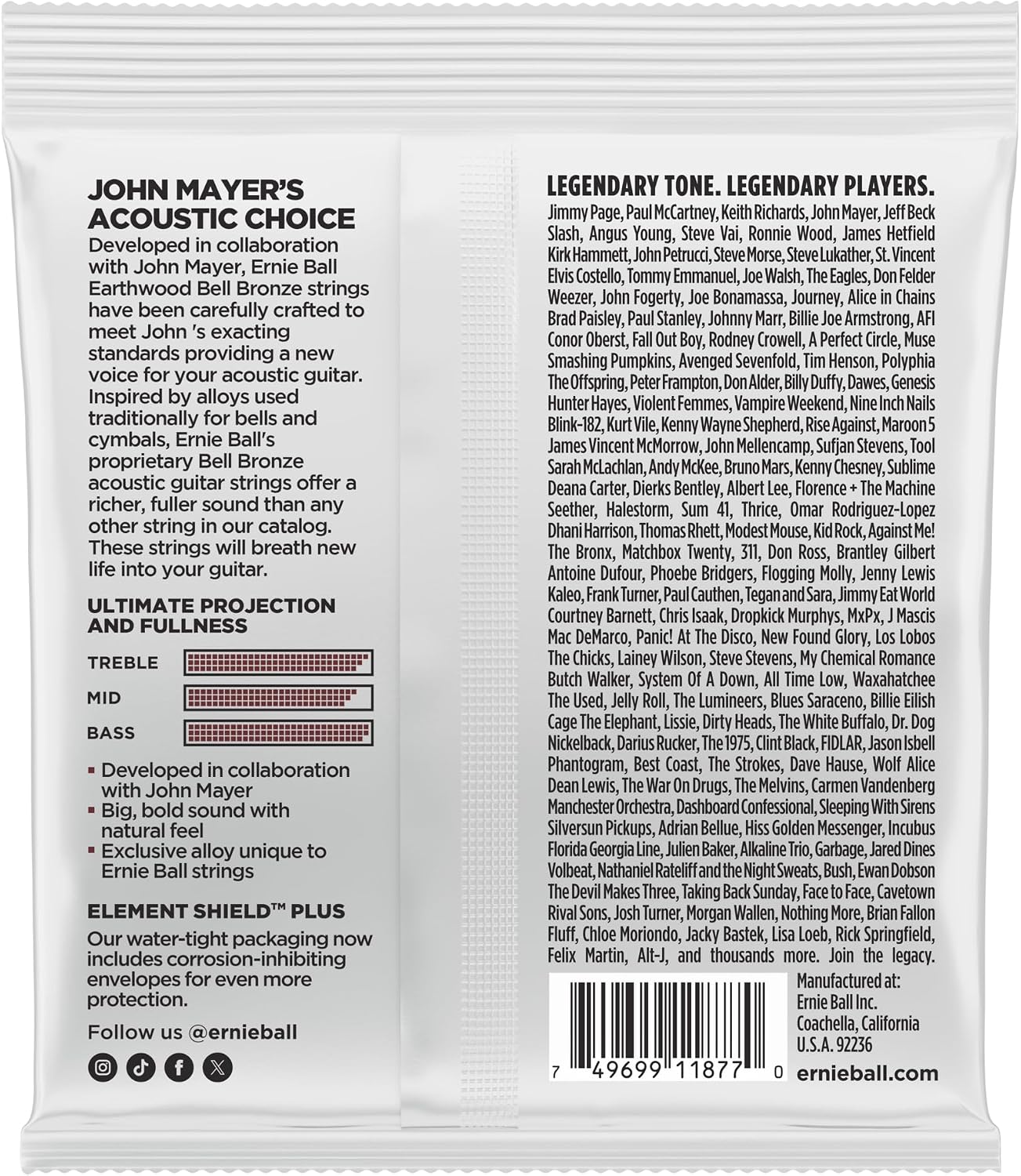 Ernie Ball Medium Light Earthwood Bell Bronze Acoustic Guitar Strings 12-54