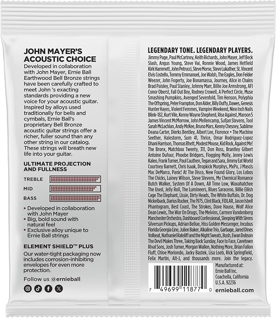 Ernie Ball Medium Light Earthwood Bell Bronze Acoustic Guitar Strings 12-54