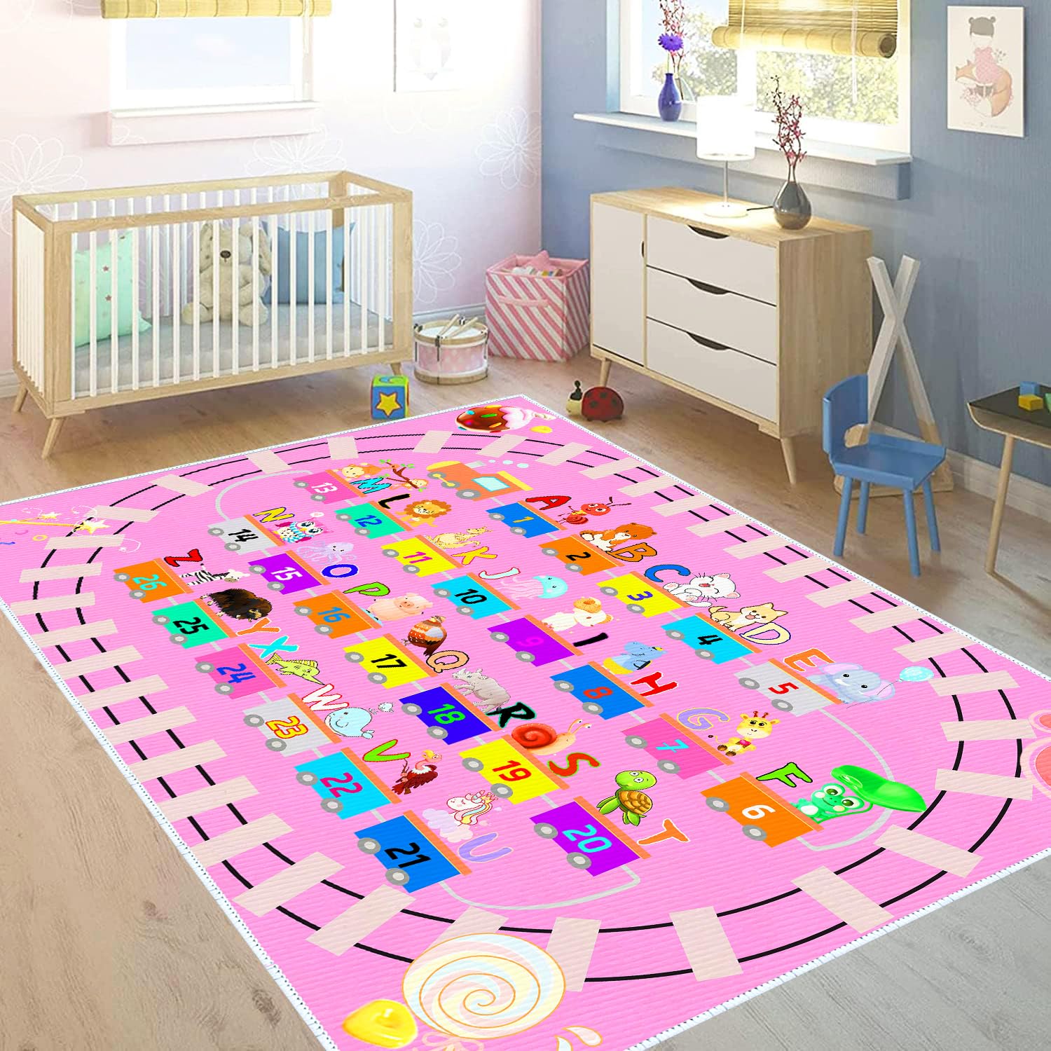 Amazon.com: DoRlPIeY Kids ABC Pink Play Rug, Girl Alphabet Rugs with ...
