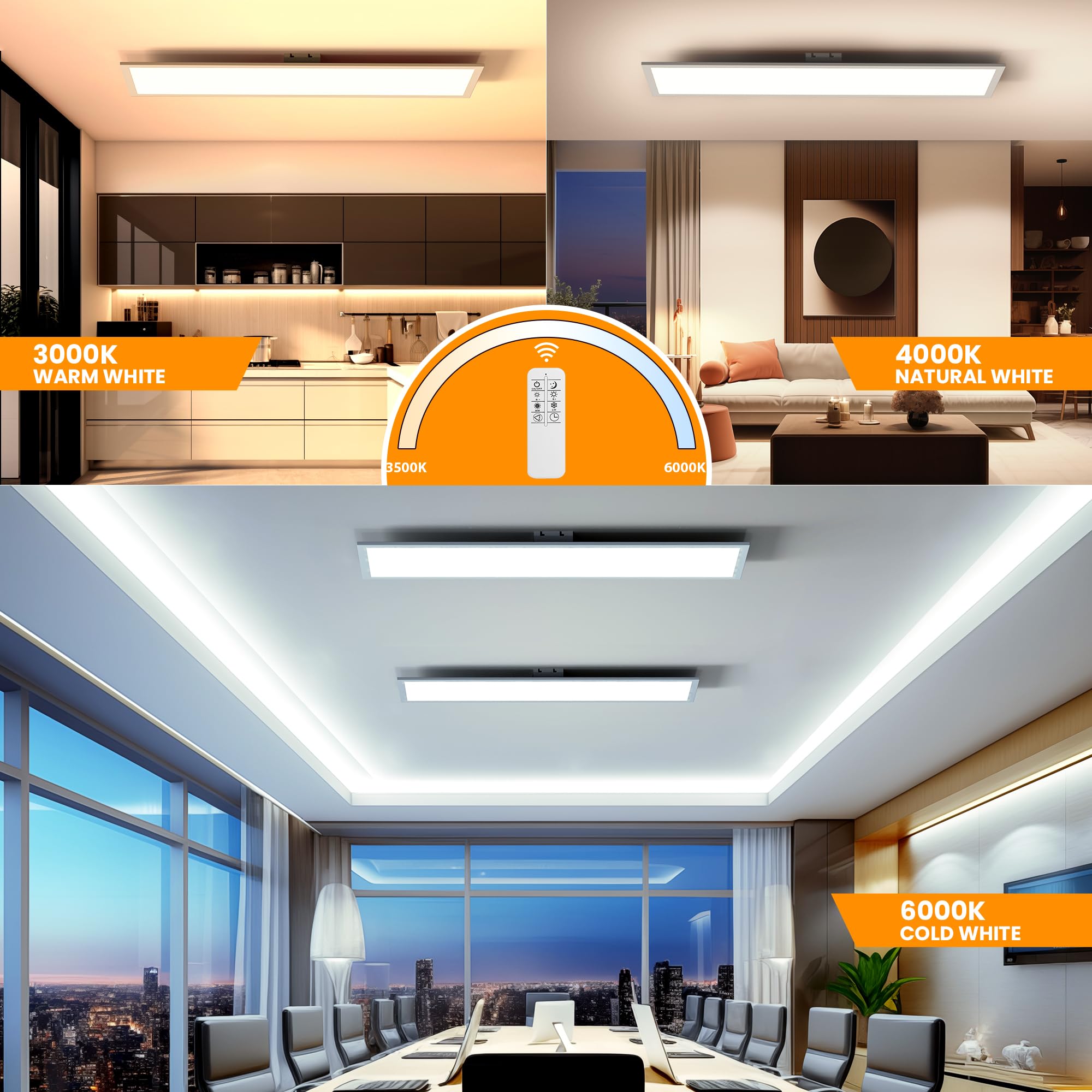 OTREN Plafoniera LED Soffitto 100x25CM, Dimmerabile Pannello LED con Telecomando, 36W Lampadario da Soffitto per Ufficio Soggiorno Camera Cucina Garage, 3000K-6000K, 3200LM