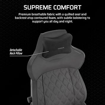 Corsair TC500 Luxe Gaming Chair Premium Breathable Fabric Wide Seat Five-Way Adjustable Armrests Adjustable Built-in Lumbar Support 90-135 Degree Recline Shadow