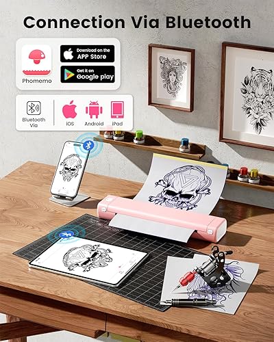 Miniatura 10 de Phomemo M08F - Impresora inalámbrica de plantillas de tatuaje, máquina térmica de tatuaje compatible con papel de transferencia de 8.5 x 11