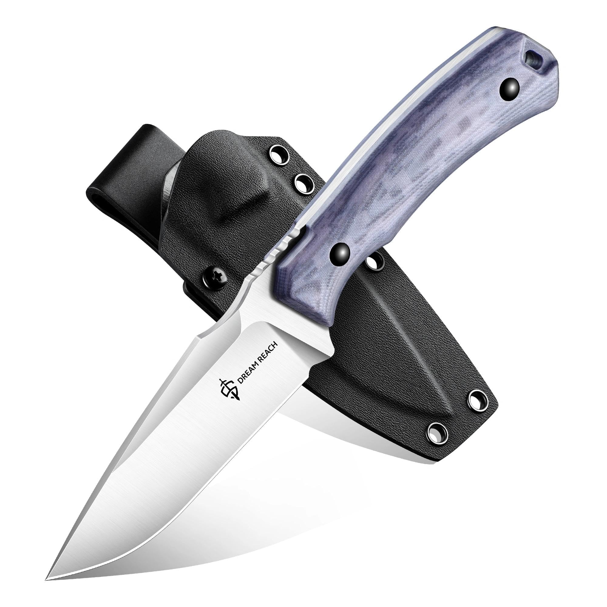 Dream Reach Fixed Blade Knife - D2 Steel Tactical Knife with Ergonomic Full Tang Handle and Adjustable Sheath for Outdoor Camping Survival Gift for Men Women Purple