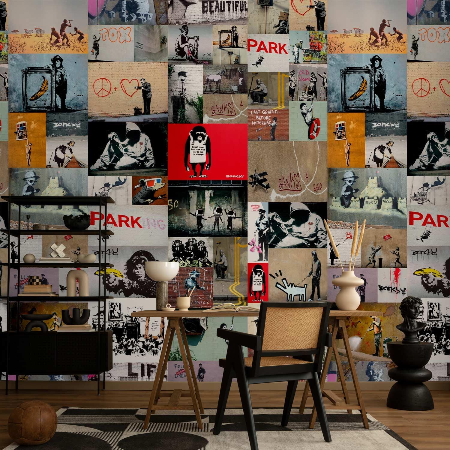artgeist Puro Wallpaper Banksy 19x394 in - 3D Effect Peel and Stick Self-Adhesive Decorative Foil Wall Mural Removable Sticker Premium Print Picture Image Design Home Decor f-A-0237-j-b