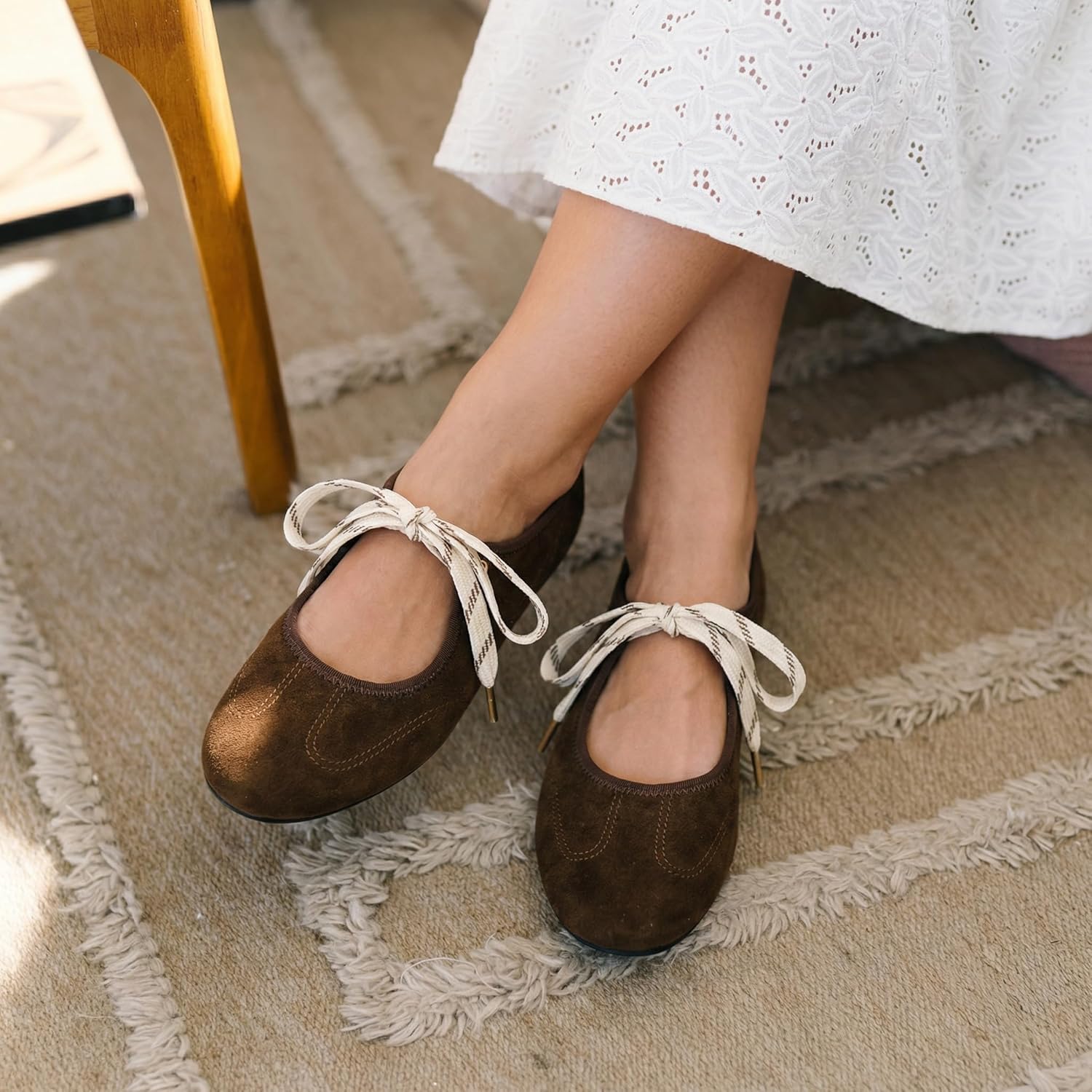 Lace up Round Toe Ballet Flats for Women Cute Slip on Soft Mary Jane Flats Casual Ballerina Shoes - Image 2