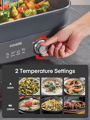 Miniatura 8 de FOHERE Olla eléctrica de 4.8 cuartos de galón, olla eléctrica antiadherente de cerámica para cocinar, olla eléctrica Shabu Shabu Shabu de 1300 W con