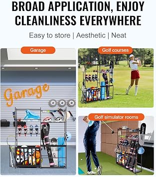 VEVOR Golf Bag Organizer, Golf Bag Storage Rack Stand Holder, Sports Equipment Storage Rack, Golf Storage Organizer for Garage, Sports Gear, Toys Storage Rack Hooks
