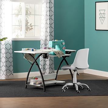 Comet Plus Hobby and Sewing Table with Fold-Down Side Shelf, Height Adjustable Platform and Bottom Storage Shelf