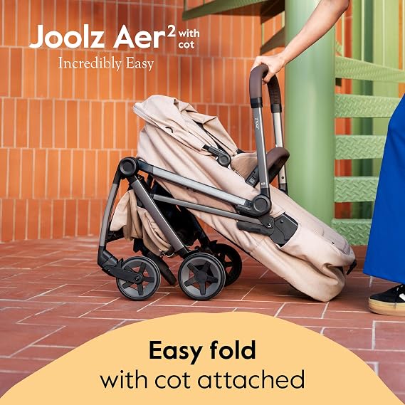 Joolz Aer2 Foldable Cot for Baby Stroller Ultra-Light Cot with One-Hand Quick Fold - Soft Mattress - Large UPF 50+ Canopy - Perfect Baby Cot Add-on for Your Aer2 (Sandy Taupe)