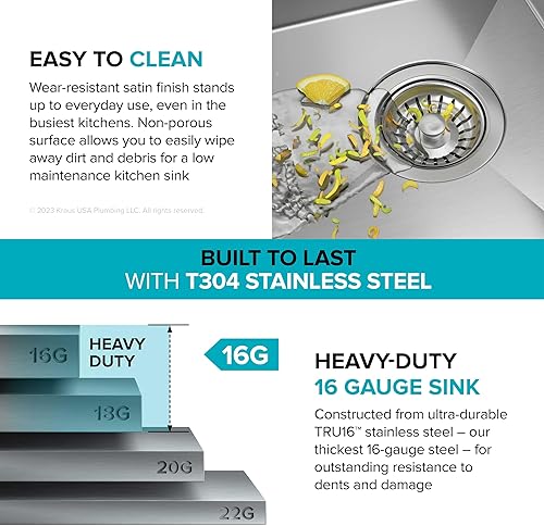 Miniatura 10 de Kraus KWU111-17 Kore - Fregadero de cocina o bar con estación de trabajo y cuenco individual calibre 16, con reborde integrado y accesorios (5