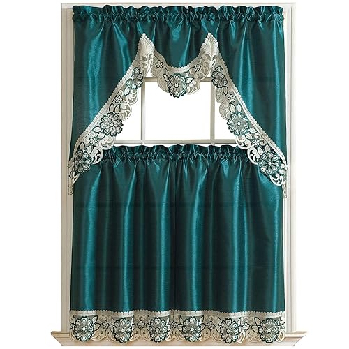 Teal Kitchen Curtains And Valances Set Amazon Com