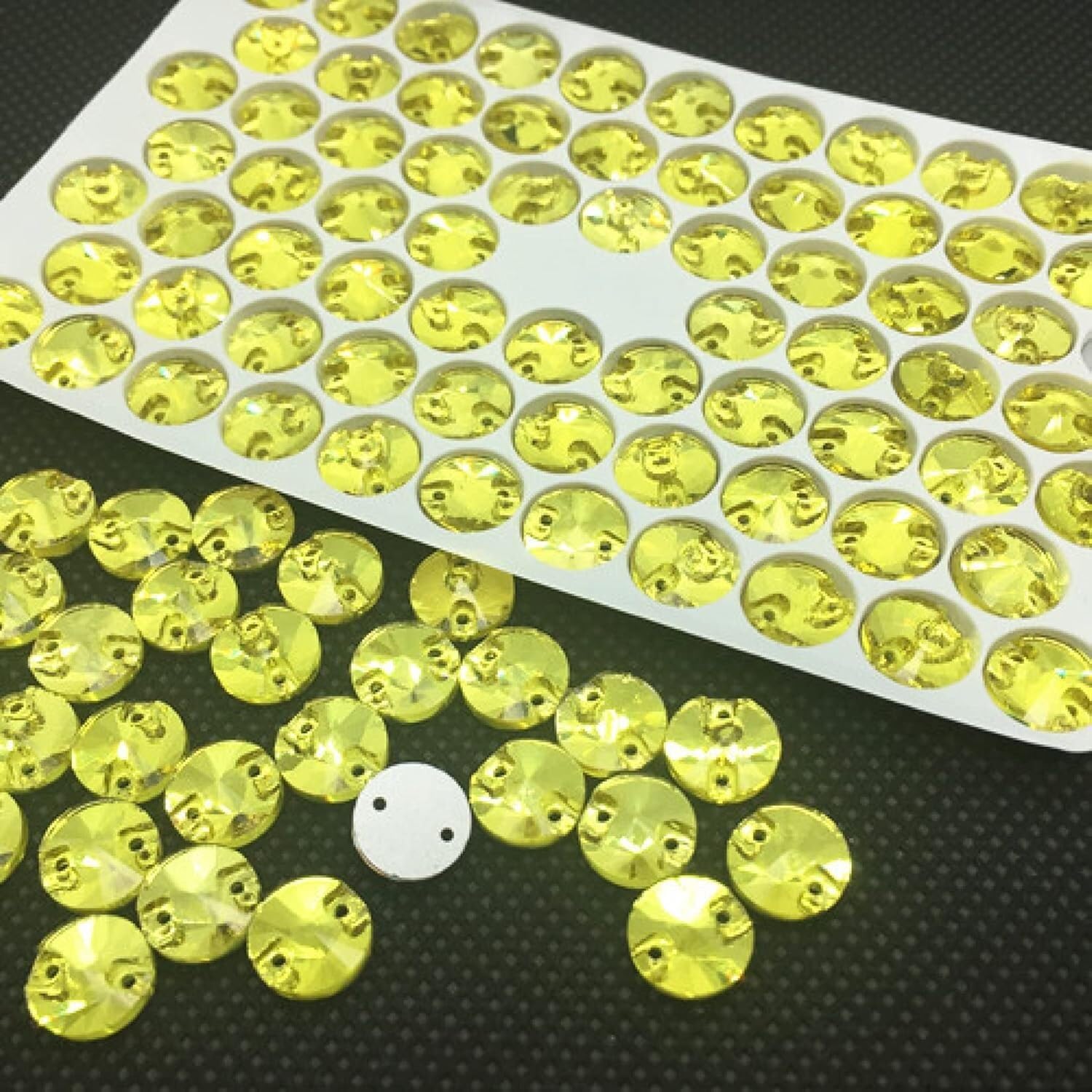 Przyszywane koraliki Rivoli Rhinestone okrągłe szklane kryształki Multi kolorowe płaskie plecy do szycia kamienia do sukni ślubnej DIY Fix Cloth(Yellow,10mm 72pcs)