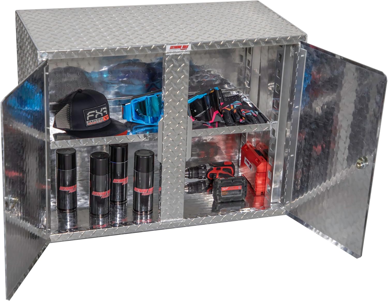 Extreme Max 5001.6444 Diamond Plated Aluminum Wall Cabinet for Garage, Shop, Enclosed Trailer - 32" W x 24" H x 16" D, Silver