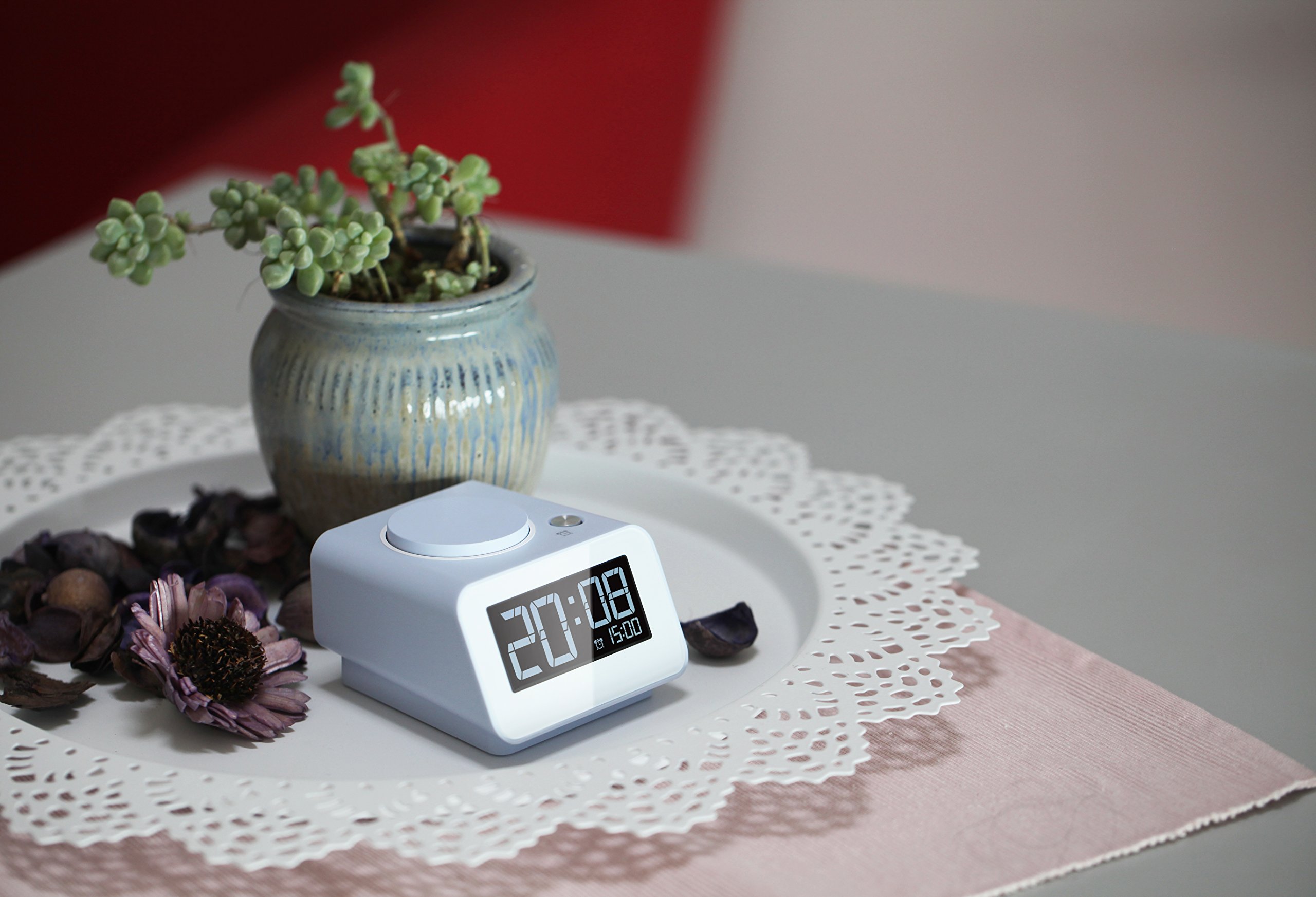 Homtime C1 Mini Snooze Alarm Clock Digital Charger with Dual USB Charging Ports for iPhone/Android and 4 Dimmable LCD Screen for Bedrooms, Office, Travel, Classroom (Blue)