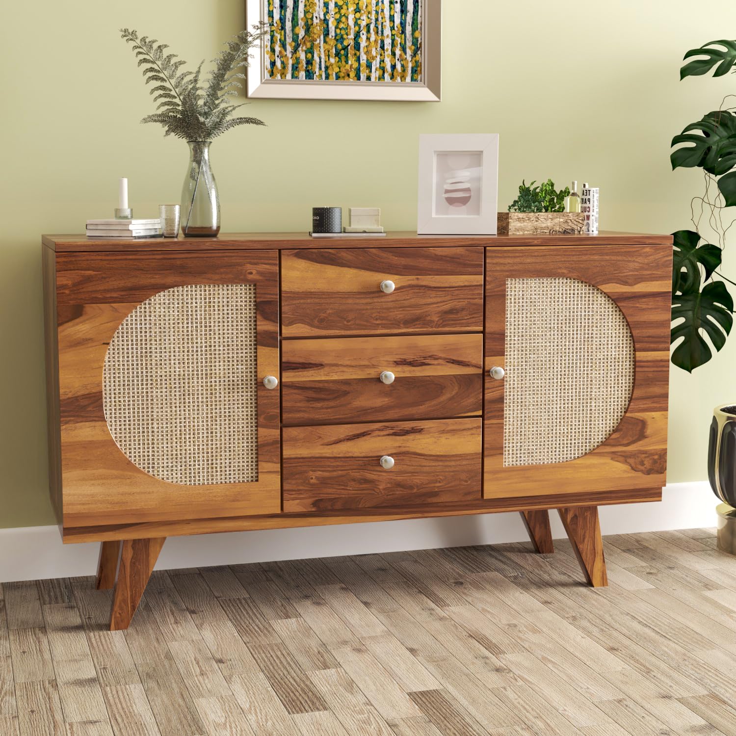 NAVYA FURNITURE Solid Wood Sideboard Cabinet with 3 Drawers and 2 Door Storage for Living Room Bedroom Home | Wooden Furniture Sideboard Cabinet for Office Hallway Hotels | Brown-image-44