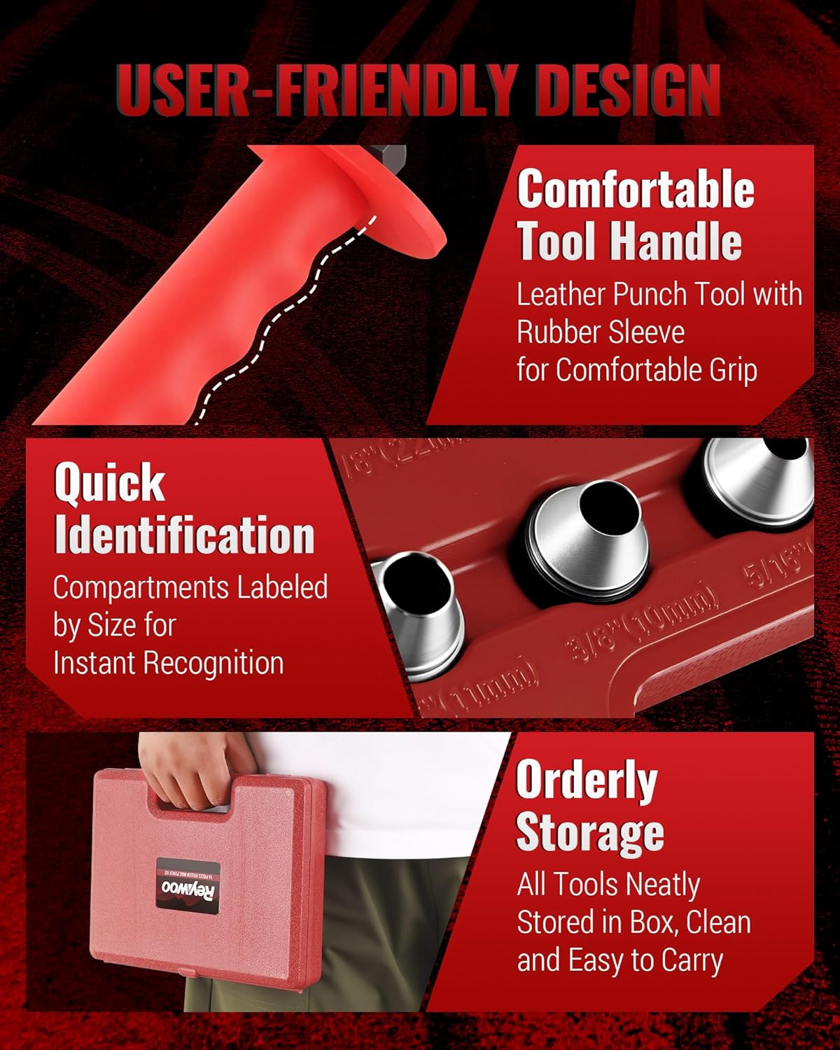 Reywoo Hole Punch Set, 14 Pcs Hollow Punch Set 3/16" to 1-3/8"(5-35mm), Gasket Punch Set with Pin Point Punch Shaft