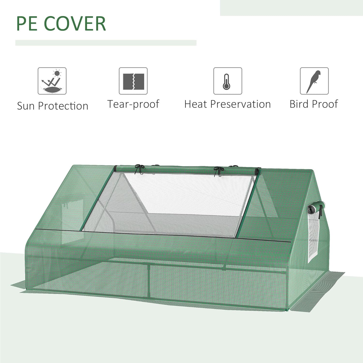 71x55x32in Breathable Outdoor Greenhouse Tent with Zippered Entry, Roll-Up Mesh Windows, 140g/m² PE, Steel FFor rame, Dark Green Finish