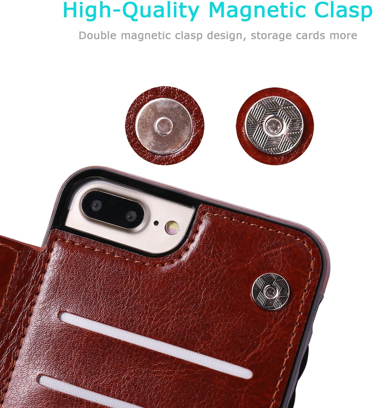 for iPhone 7 Plus/8 Plus Wallet Case with Card Holder,OT ONETOP Premium PU Leather Kickstand Card Slots Case,Double Magnetic Clasp and Durable Shockproof Cover 5.5 Inch(Brown) - Image 6
