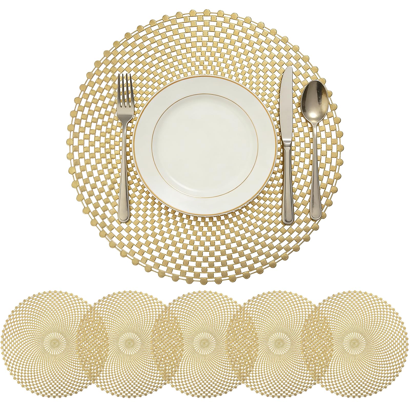 PWGHWG 6 Stück Platzset Rund Gold 38 × 38 cm Tischset Gold Rund