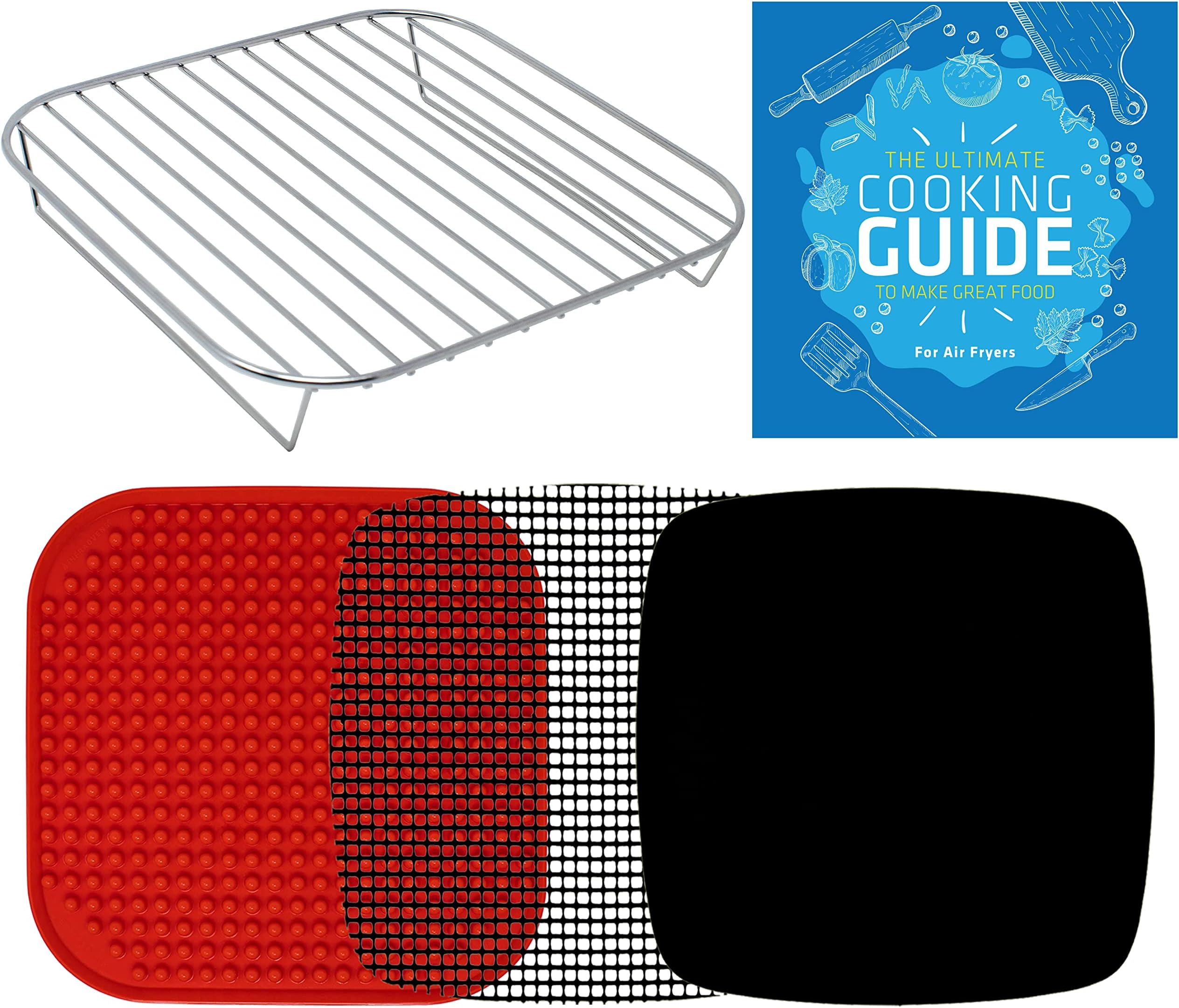 Air Fryer Rack Accessories Compatible with Cosori, Dash, Chefman, Secura, Nuwave®, Emeril Lagasse, Philips, Cozyna + More, 5pcs Stainless Steel Air Fryer Accessories with Heat Resistant Mats