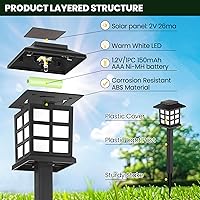 Vista 22 de GIGALUMI Luces solares para exteriores, paquete de 8 luces solares LED impermeables para exteriores, luces solares para pasarela que mantienen 10