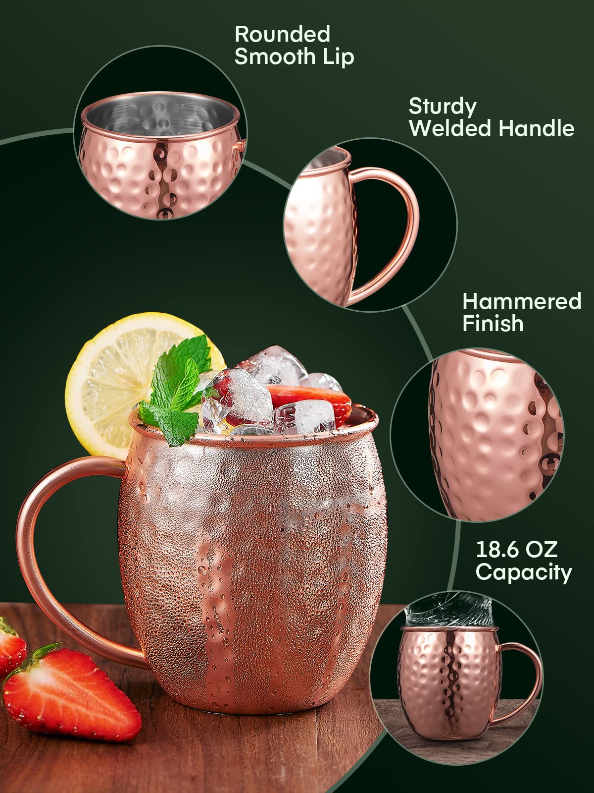 Lot De 4 Mugs Moscow Mule Navaris - Inox Cuivre Martelé - 500ml